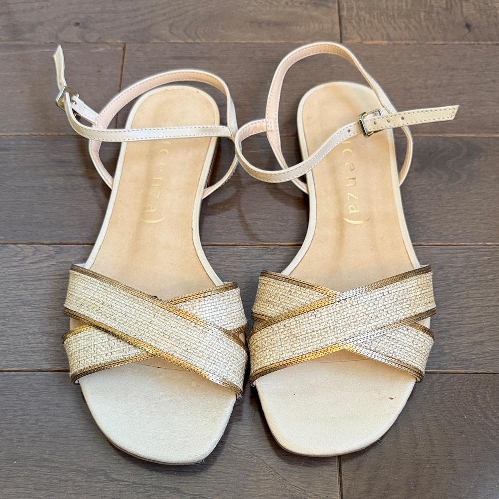 Anthroplogie Metallic Gold and Cream Sandals